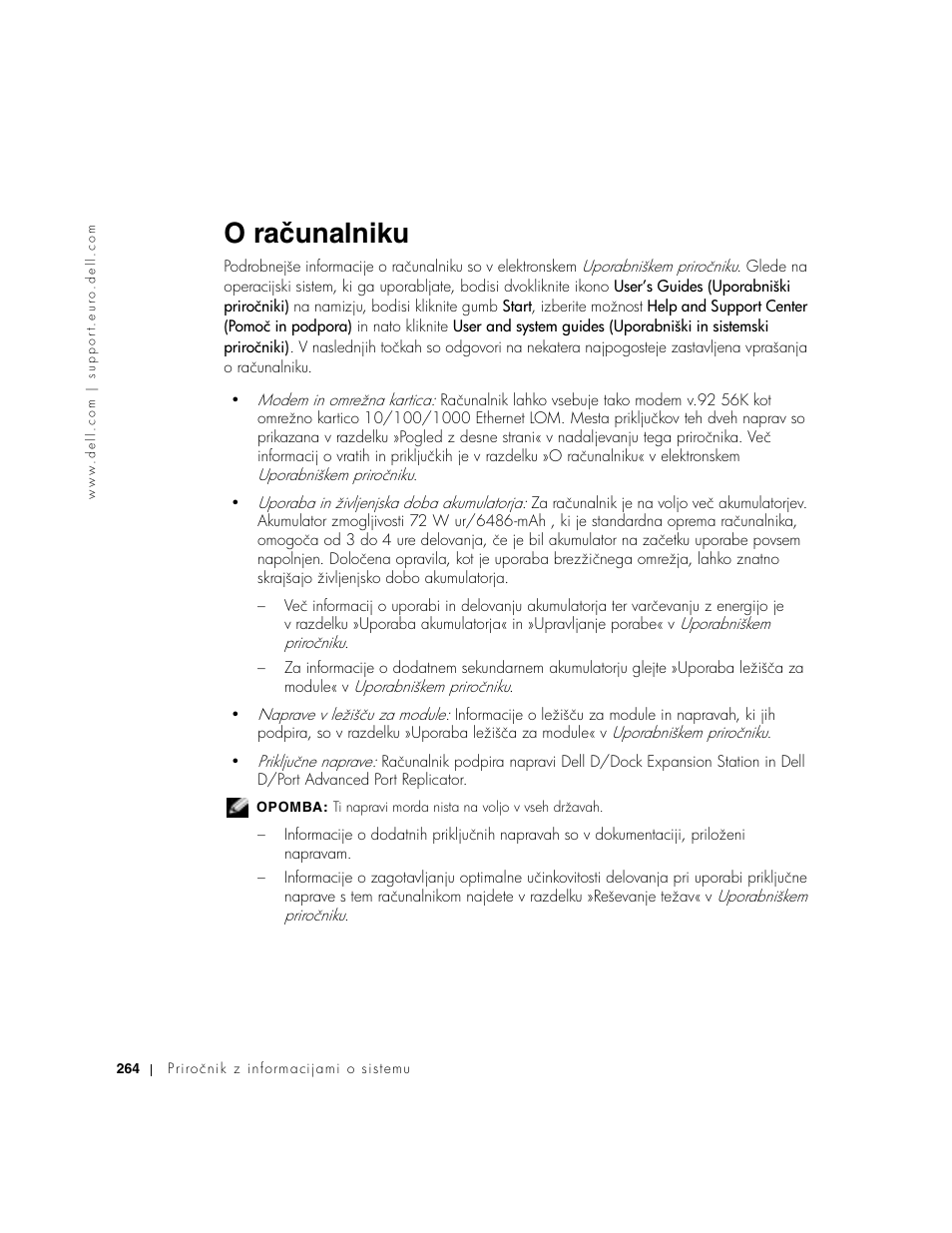 O računalniku | Dell Latitude D800 User Manual | Page 266 / 330