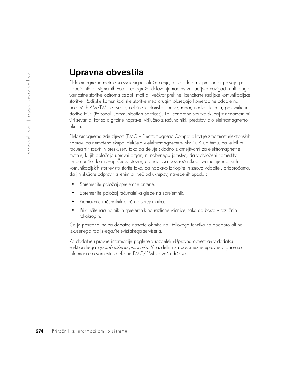Upravna obvestila | Dell Latitude D800 User Manual | Page 276 / 330