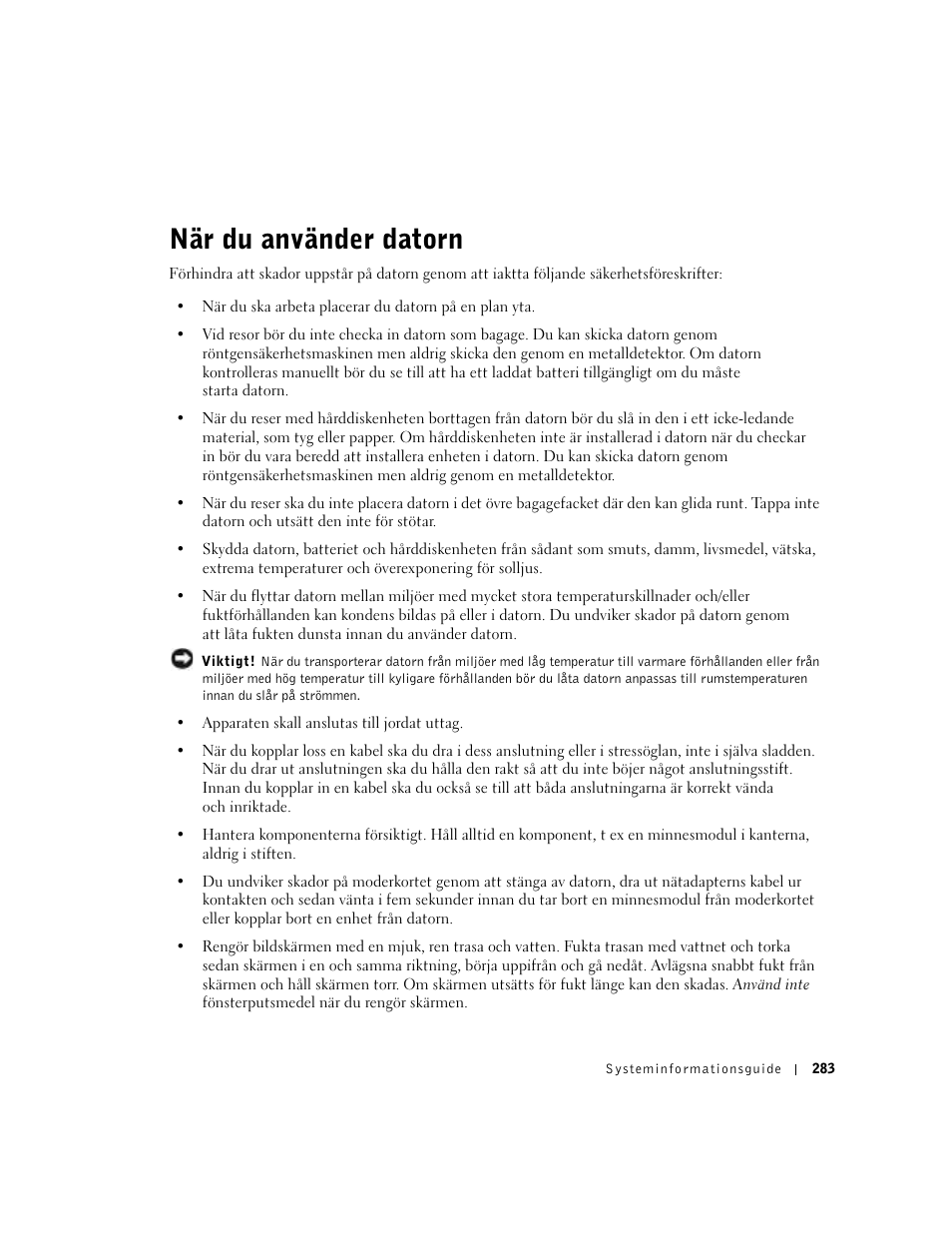 När du använder datorn | Dell Latitude D800 User Manual | Page 285 / 330