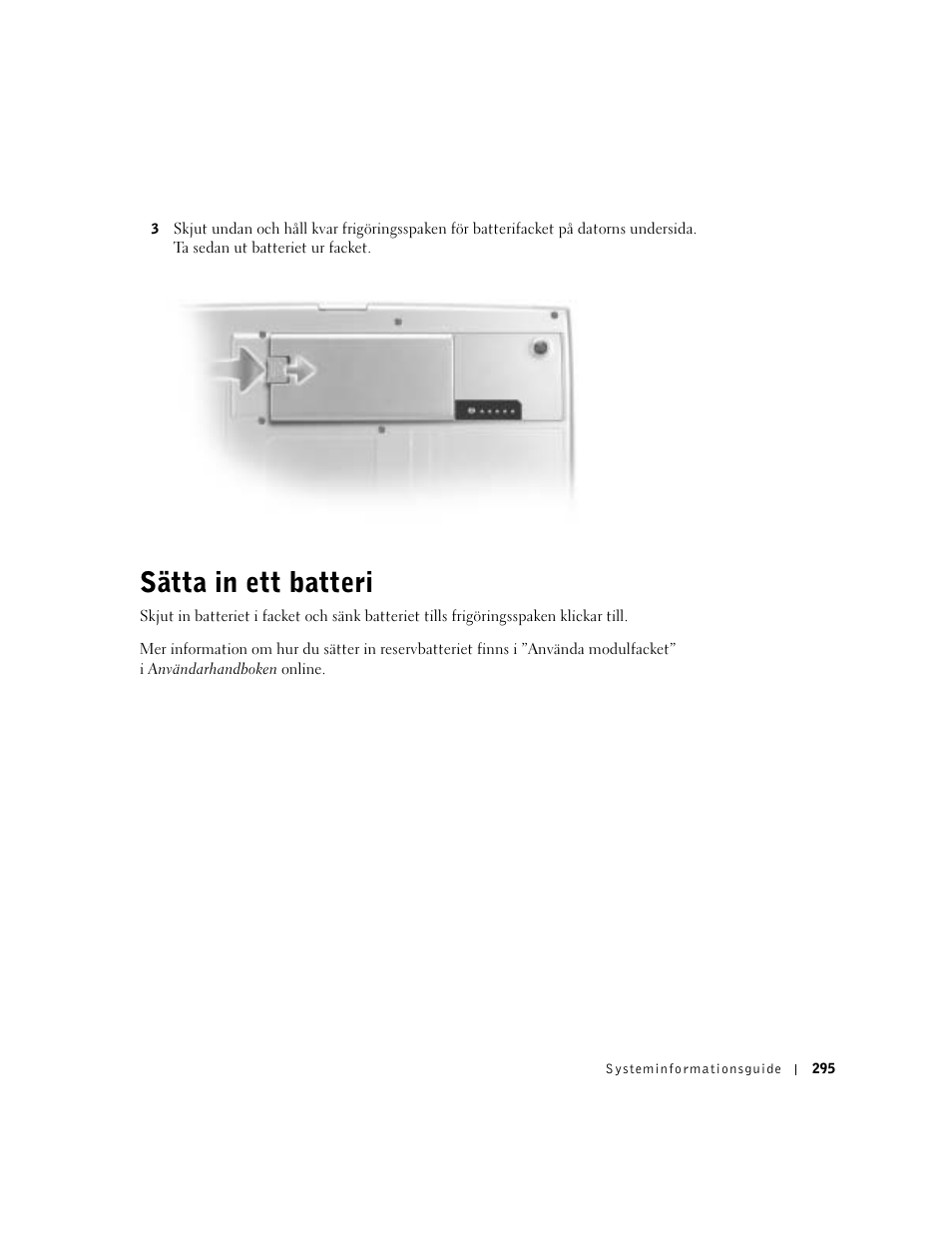 Sätta in ett batteri | Dell Latitude D800 User Manual | Page 297 / 330