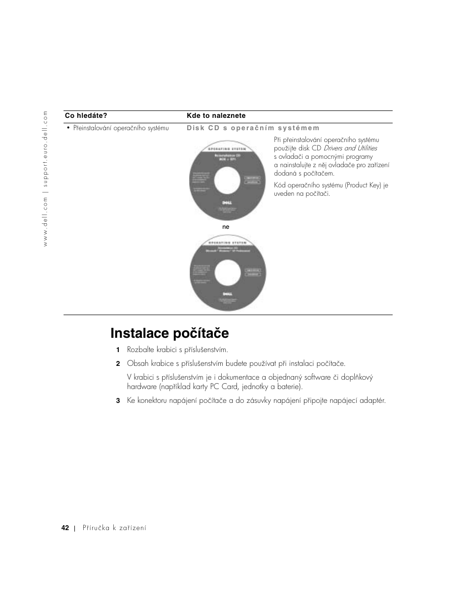Instalace počítače | Dell Latitude D800 User Manual | Page 44 / 330