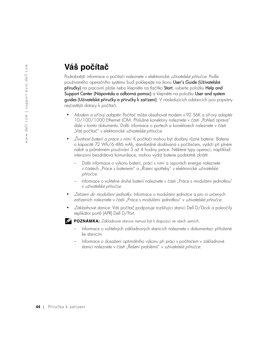 Váš počítač | Dell Latitude D800 User Manual | Page 46 / 330