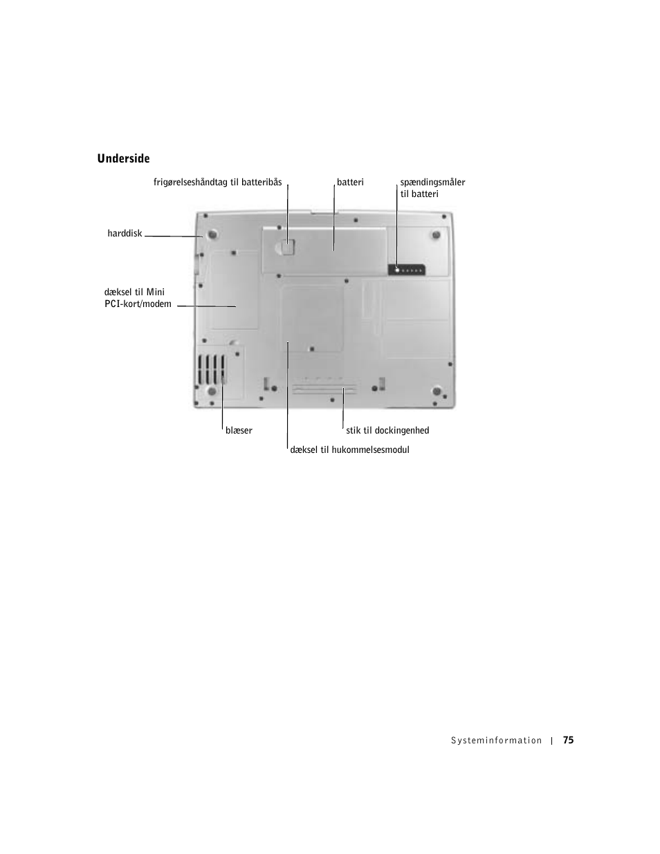 Underside | Dell Latitude D800 User Manual | Page 77 / 330
