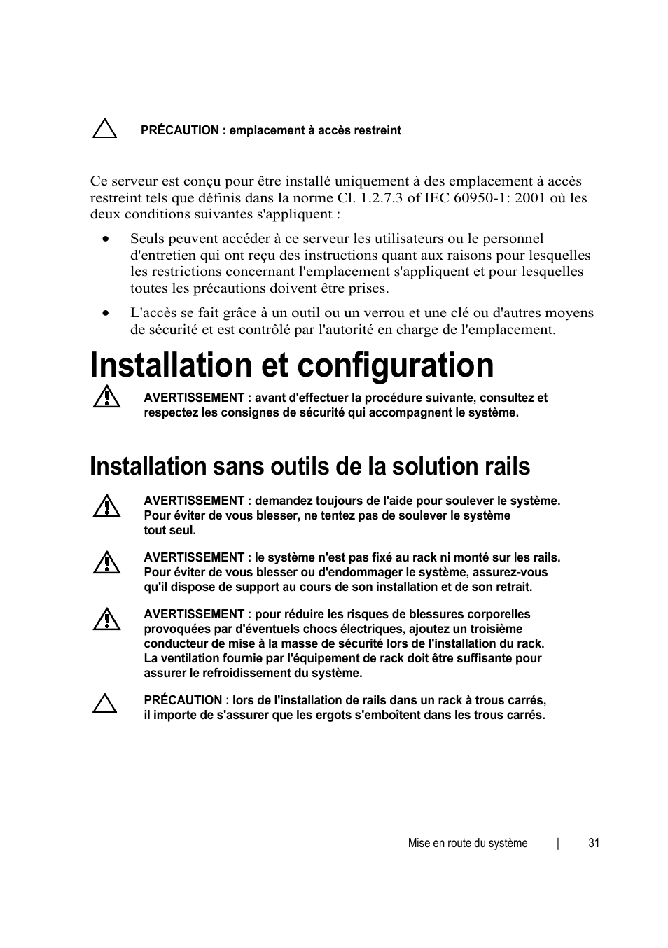 Installation et configuration, Installation sans outils de la solution rails | Dell PowerEdge C6220 II User Manual | Page 33 / 150