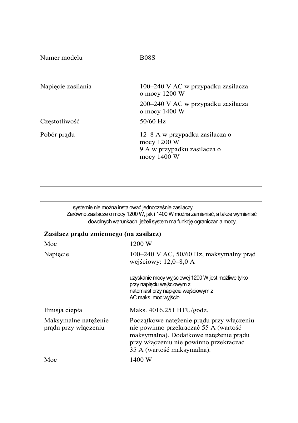 Dane techniczne | Dell PowerEdge C6220 II User Manual | Page 86 / 150