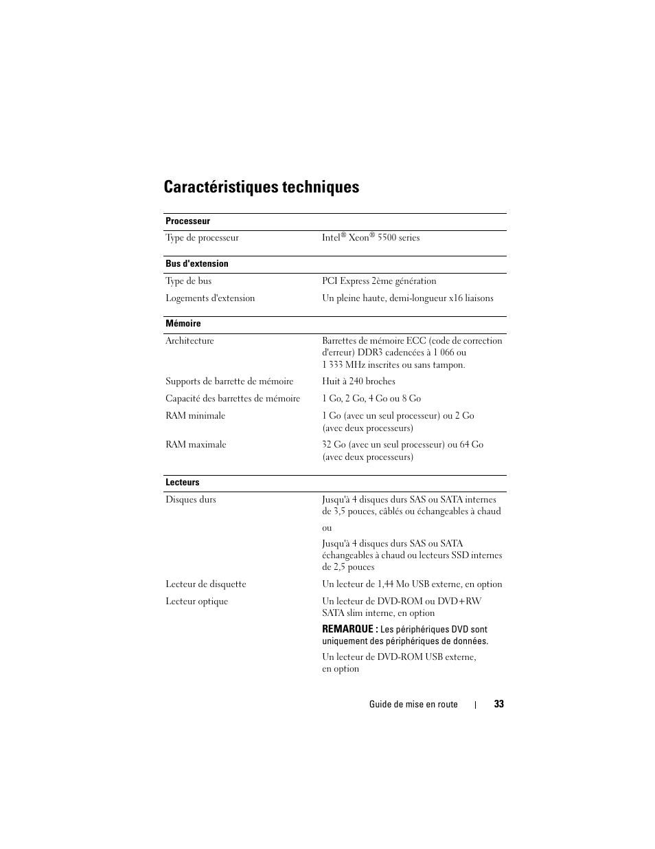 Caractéristiques techniques | Dell PowerEdge R410 User Manual | Page 35 / 122