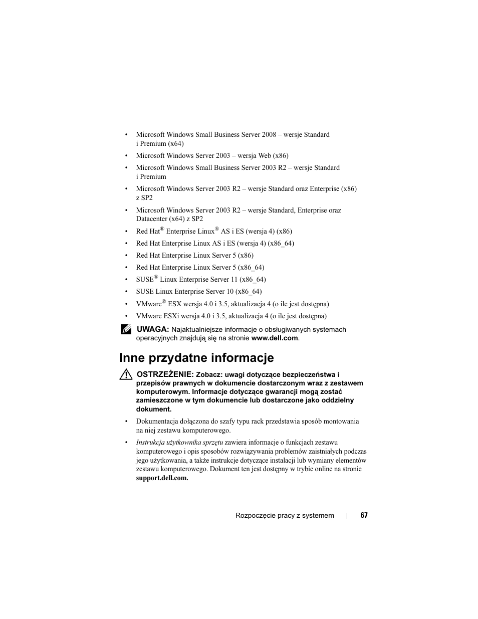 Inne przydatne informacje | Dell PowerEdge R410 User Manual | Page 69 / 122