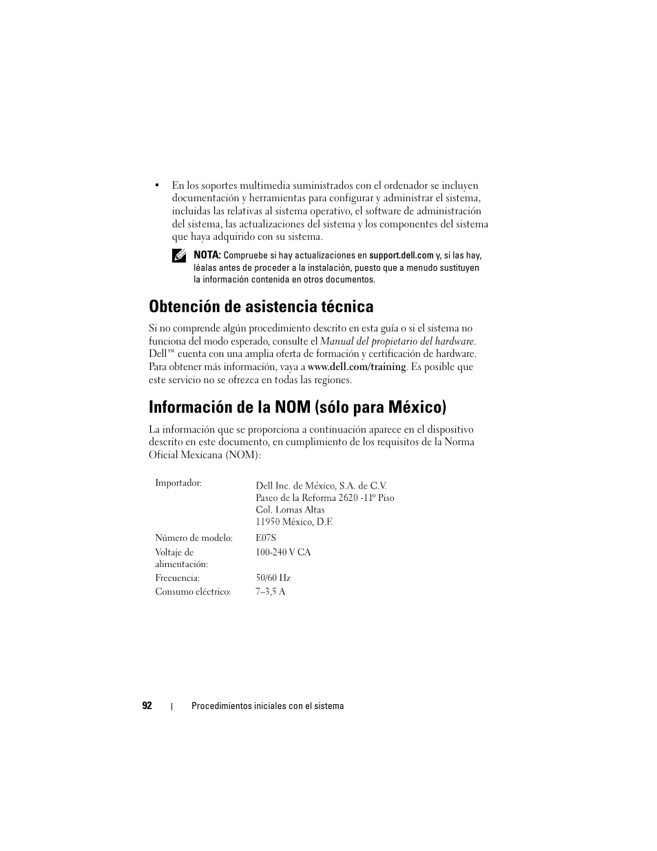 Obtención de asistencia técnica, Información de la nom (sólo para méxico) | Dell PowerEdge R410 User Manual | Page 94 / 122