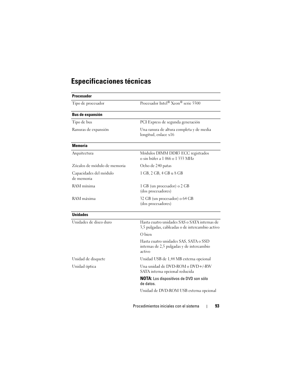 Especificaciones técnicas | Dell PowerEdge R410 User Manual | Page 95 / 122