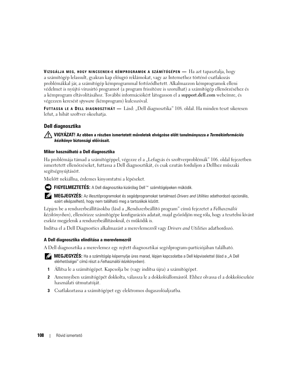 Dell diagnosztika | Dell Latitude D631 User Manual | Page 108 / 182