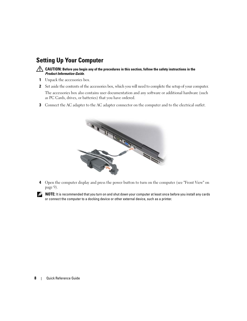 Setting up your computer | Dell Latitude D631 User Manual | Page 8 / 182