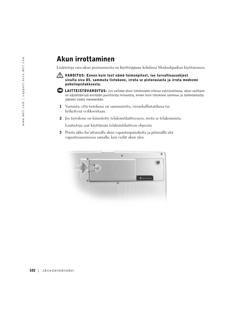 Akun irrottaminen | Dell Precision M60 User Manual | Page 104 / 330