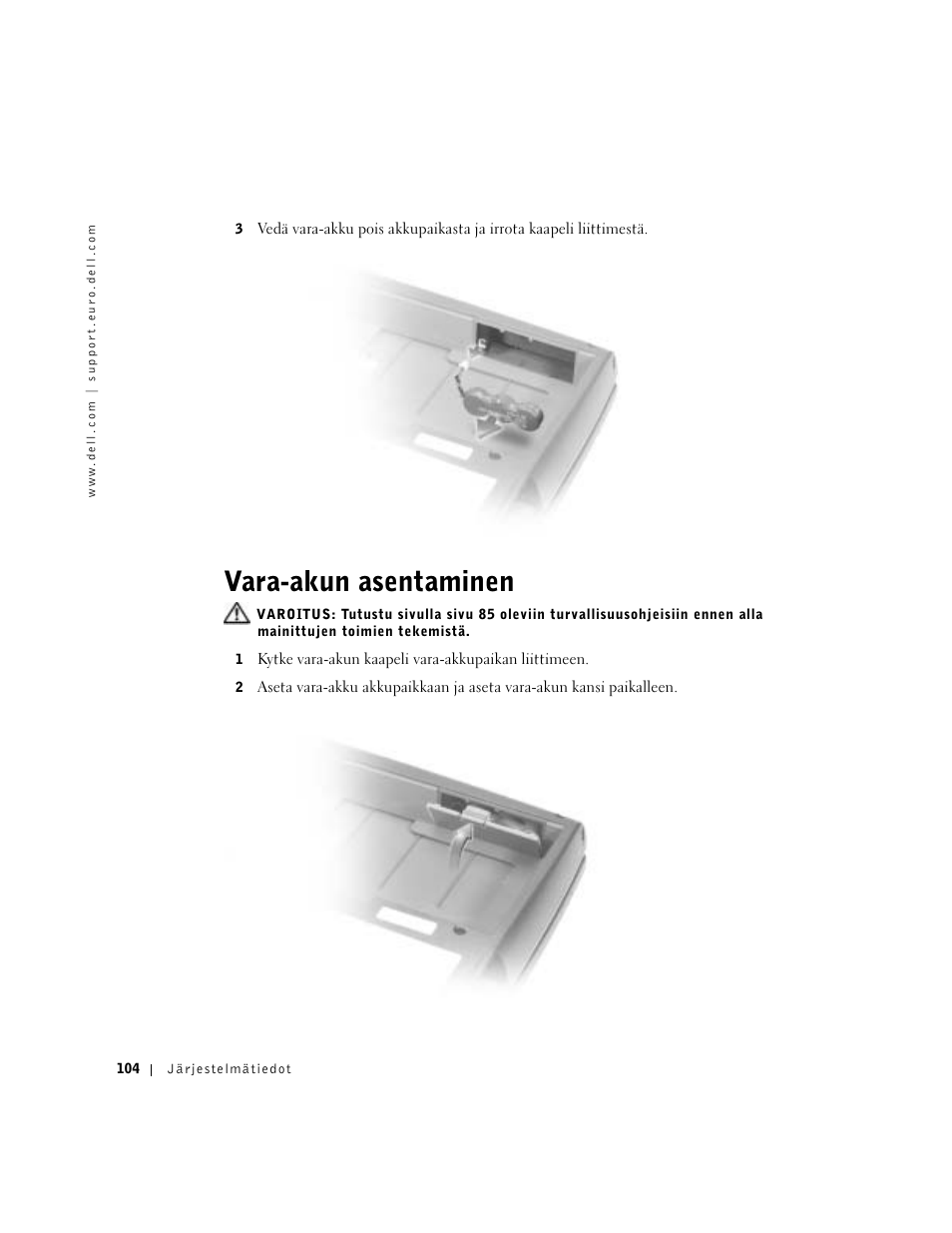 Vara-akun asentaminen | Dell Precision M60 User Manual | Page 106 / 330