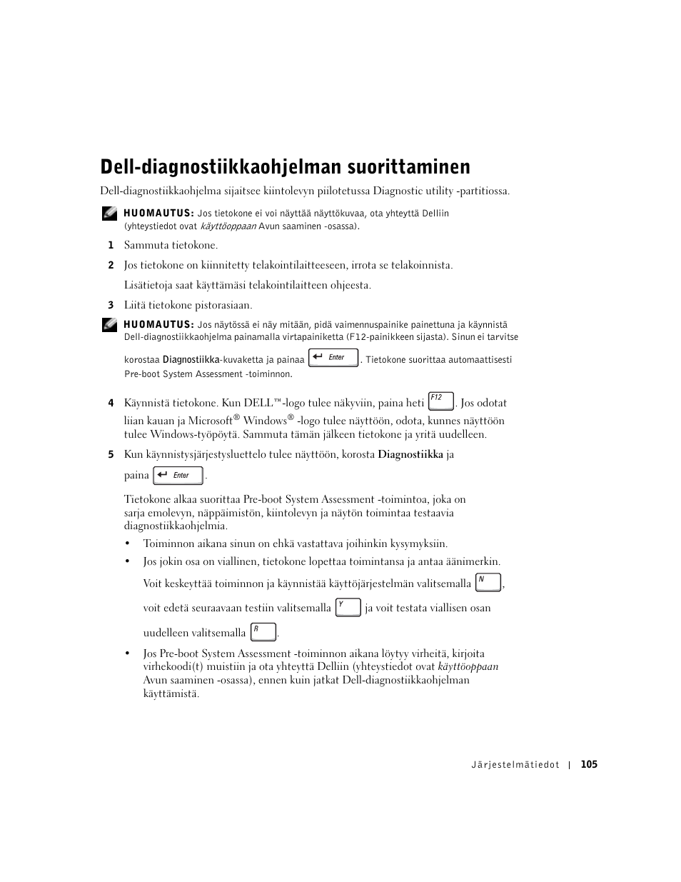 Dell-diagnostiikkaohjelman suorittaminen | Dell Precision M60 User Manual | Page 107 / 330