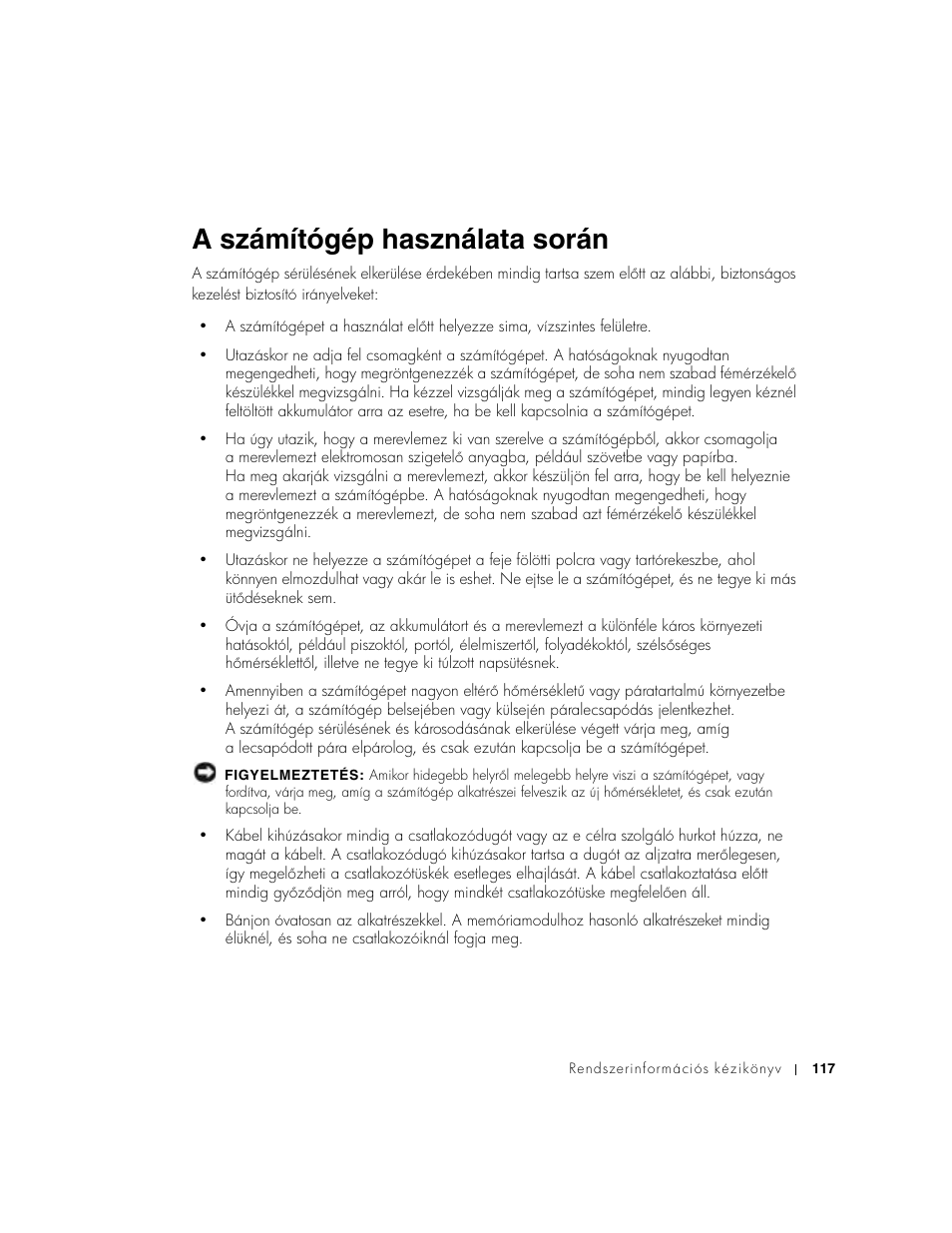 A számítógép használata során | Dell Precision M60 User Manual | Page 119 / 330