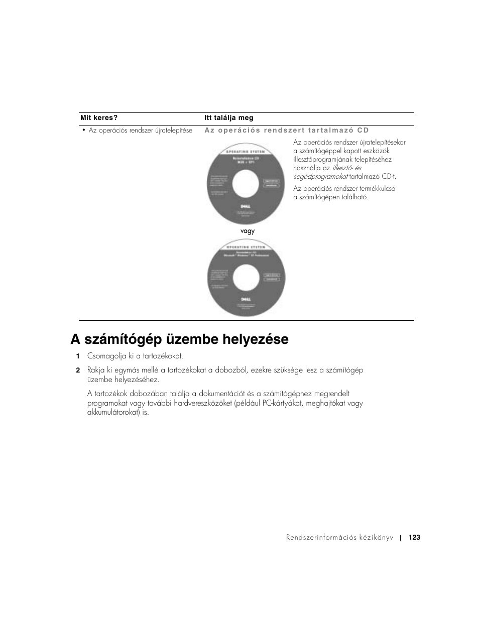 A számítógép üzembe helyezése | Dell Precision M60 User Manual | Page 125 / 330