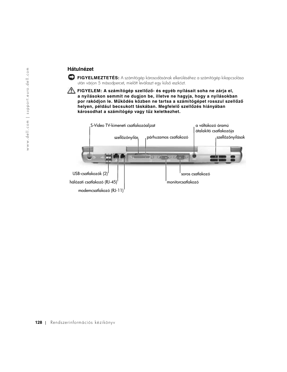 Hátulnézet | Dell Precision M60 User Manual | Page 130 / 330