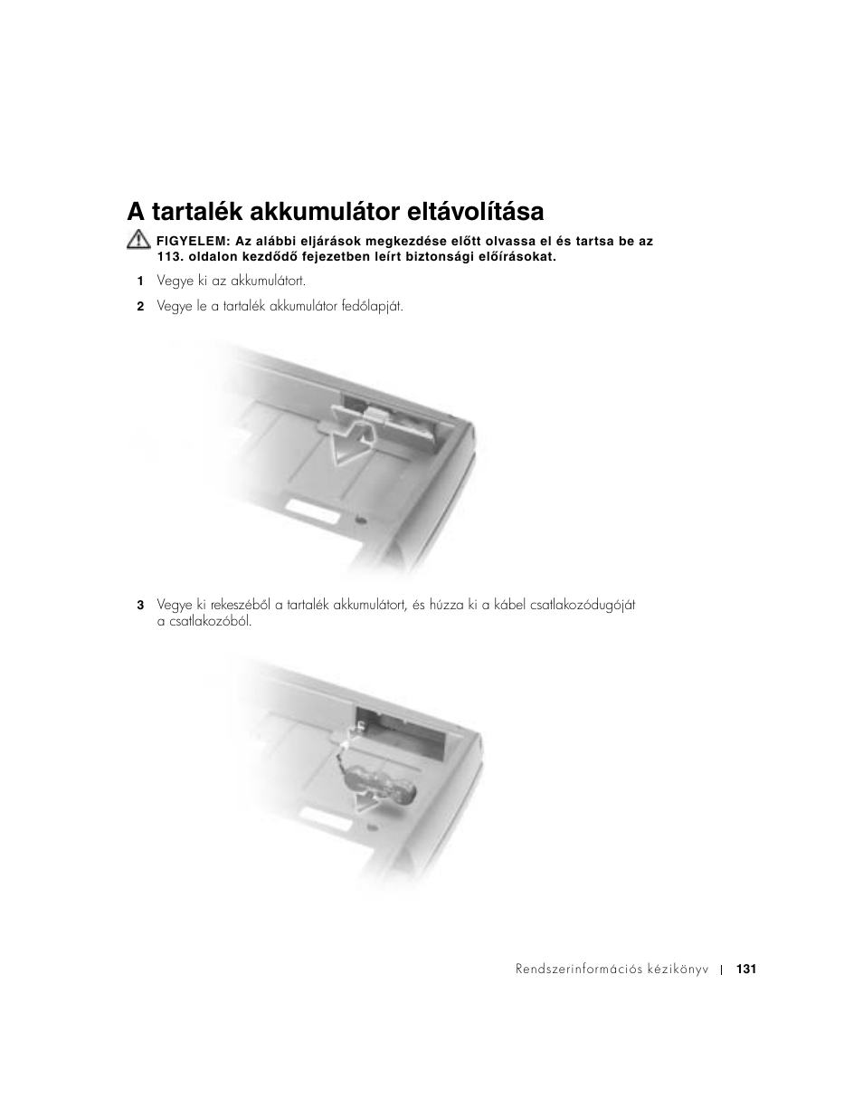 A tartalék akkumulátor eltávolítása | Dell Precision M60 User Manual | Page 133 / 330