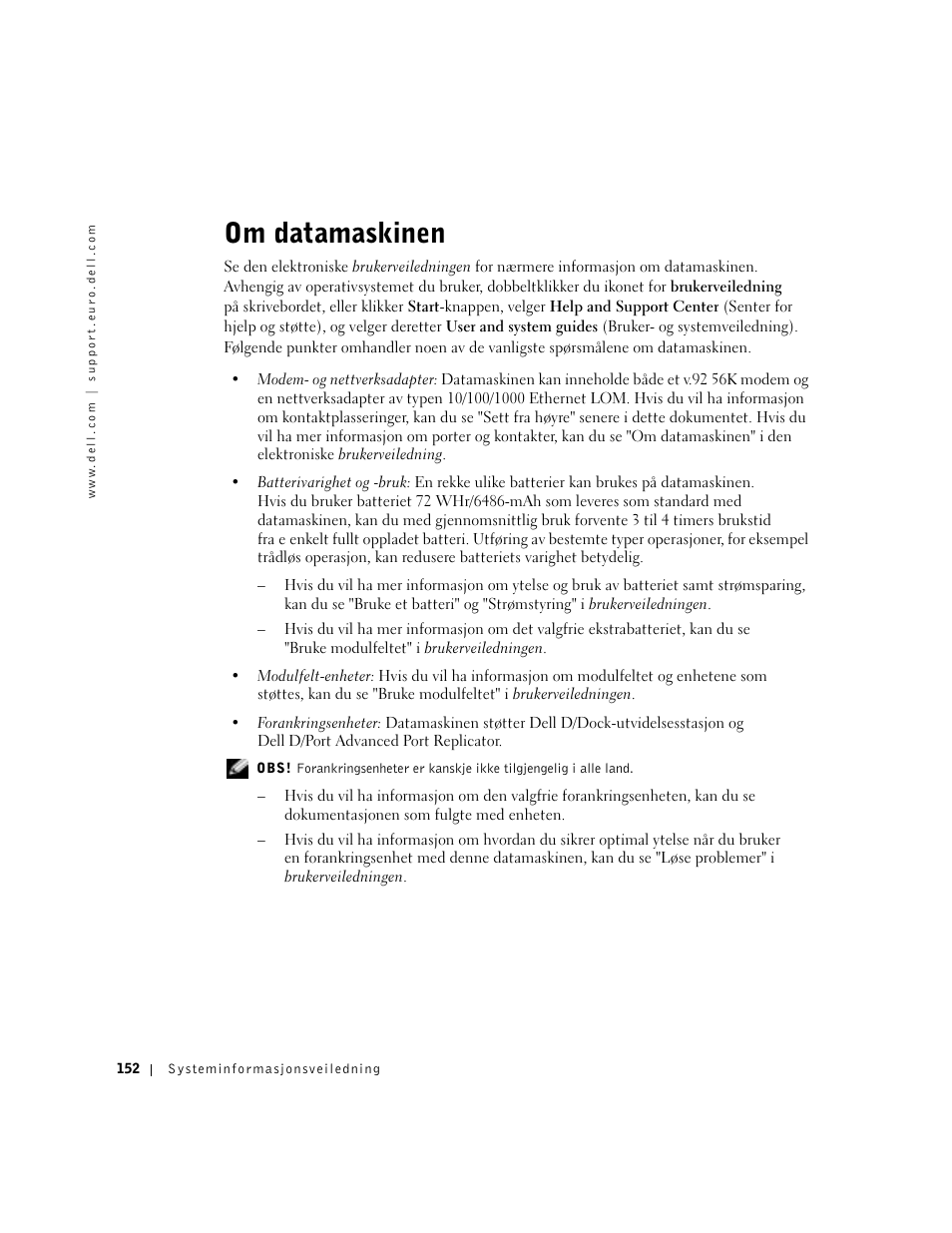 Om datamaskinen | Dell Precision M60 User Manual | Page 154 / 330