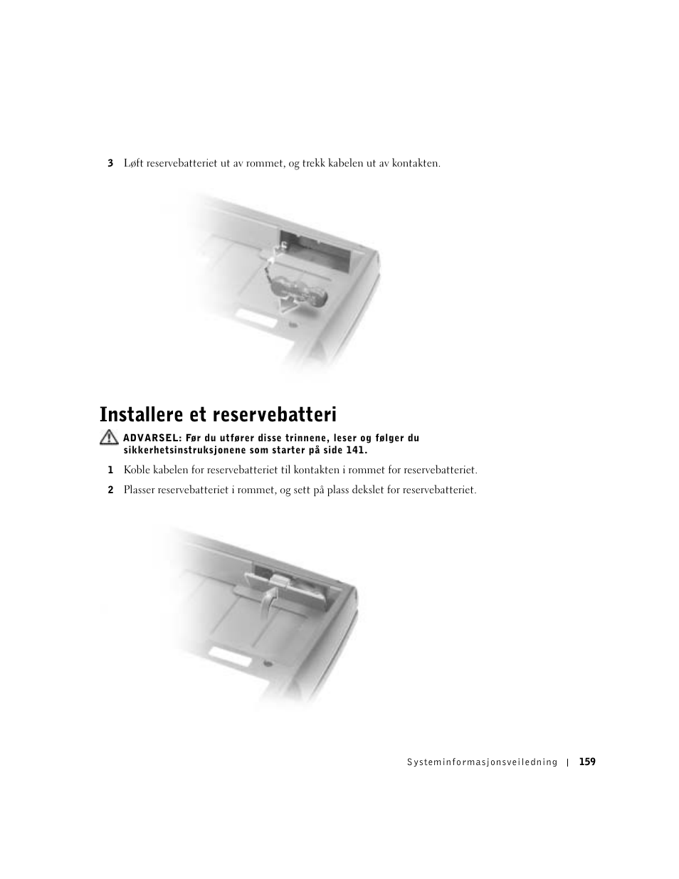 Installere et reservebatteri | Dell Precision M60 User Manual | Page 161 / 330