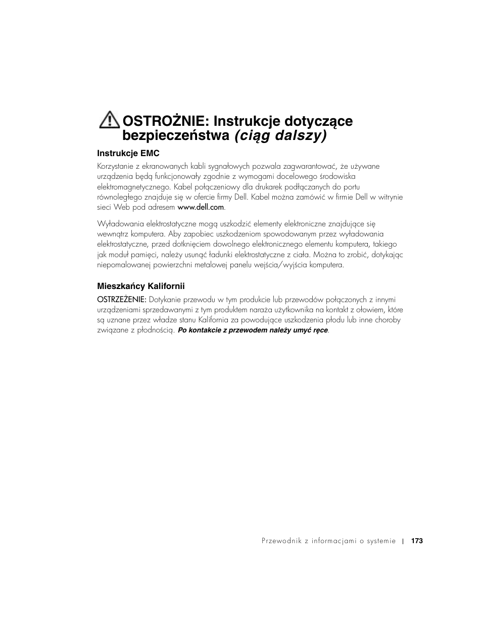 Instrukcje emc, Mieszkańcy kalifornii, Mieszkaŀcy kalifornii | Dell Precision M60 User Manual | Page 175 / 330