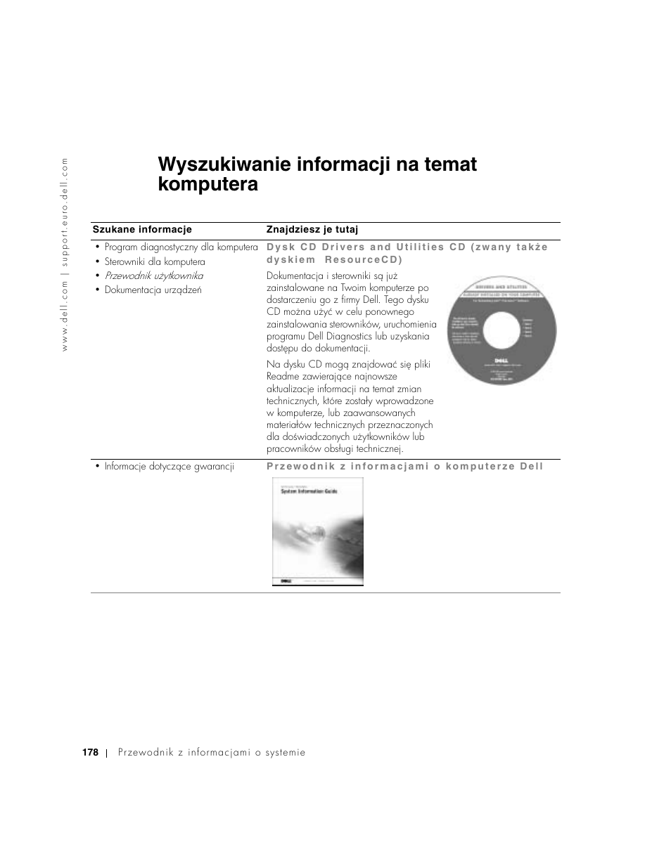 Wyszukiwanie informacji na temat komputera | Dell Precision M60 User Manual | Page 180 / 330