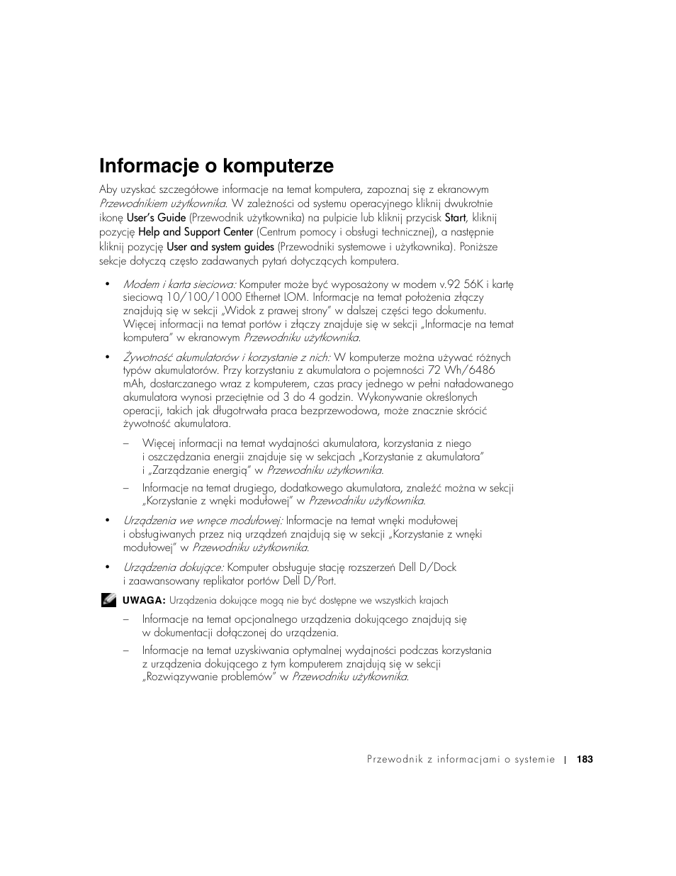 Informacje o komputerze | Dell Precision M60 User Manual | Page 185 / 330