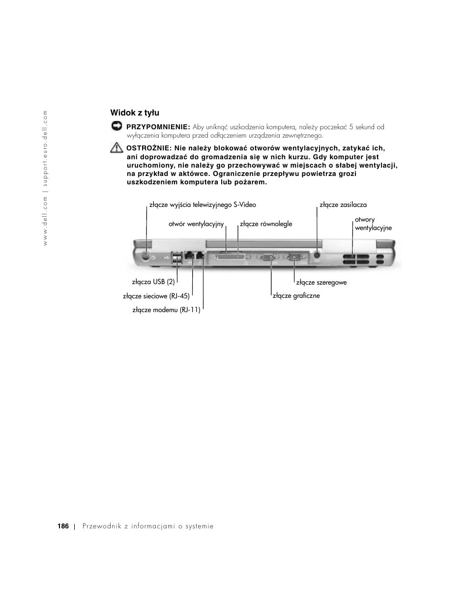 Widok z tyłu | Dell Precision M60 User Manual | Page 188 / 330