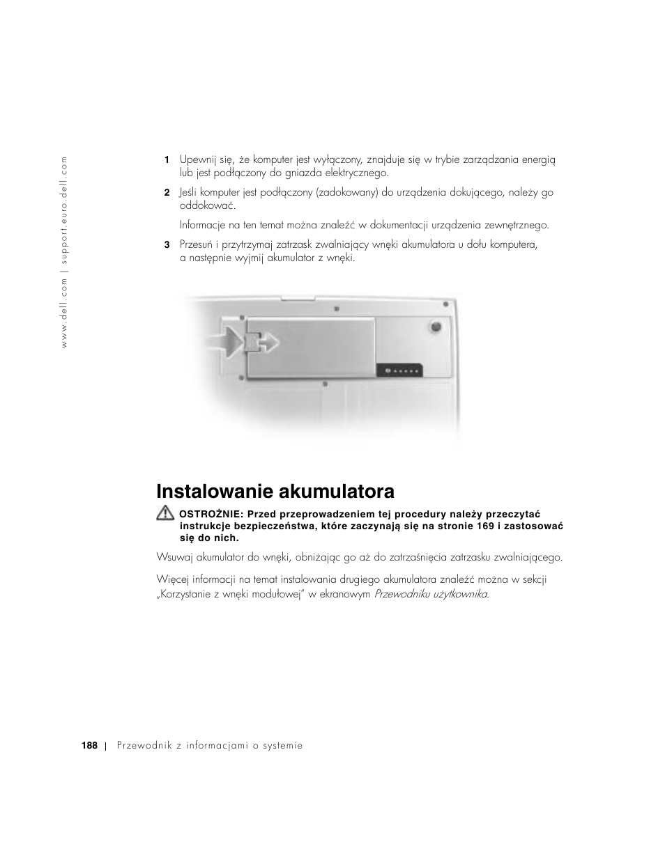 Instalowanie akumulatora | Dell Precision M60 User Manual | Page 190 / 330