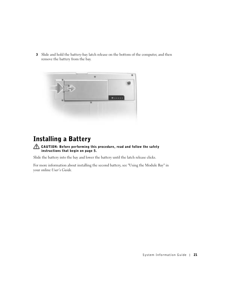 Installing a battery | Dell Precision M60 User Manual | Page 23 / 330