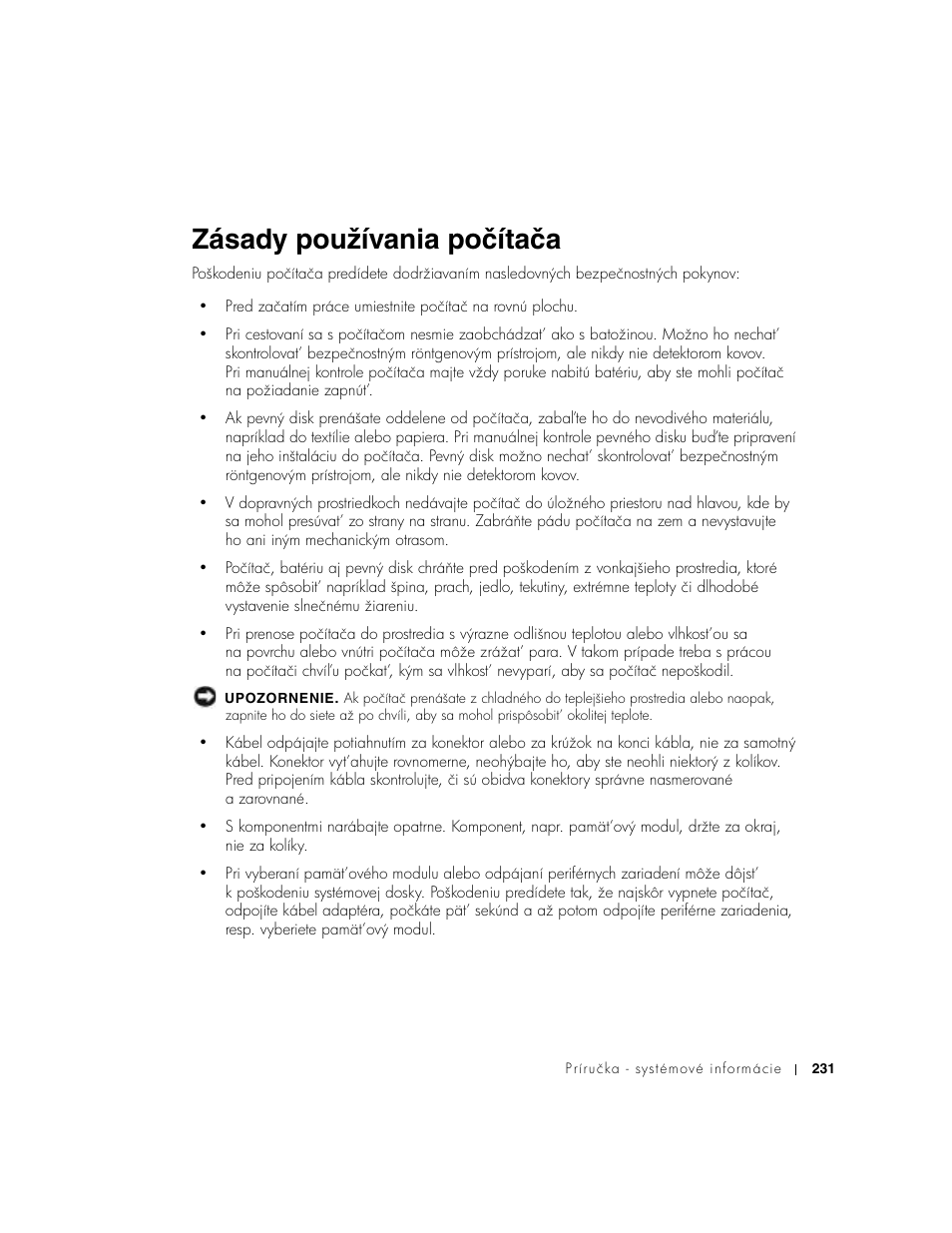 Zásady používania počítača | Dell Precision M60 User Manual | Page 233 / 330