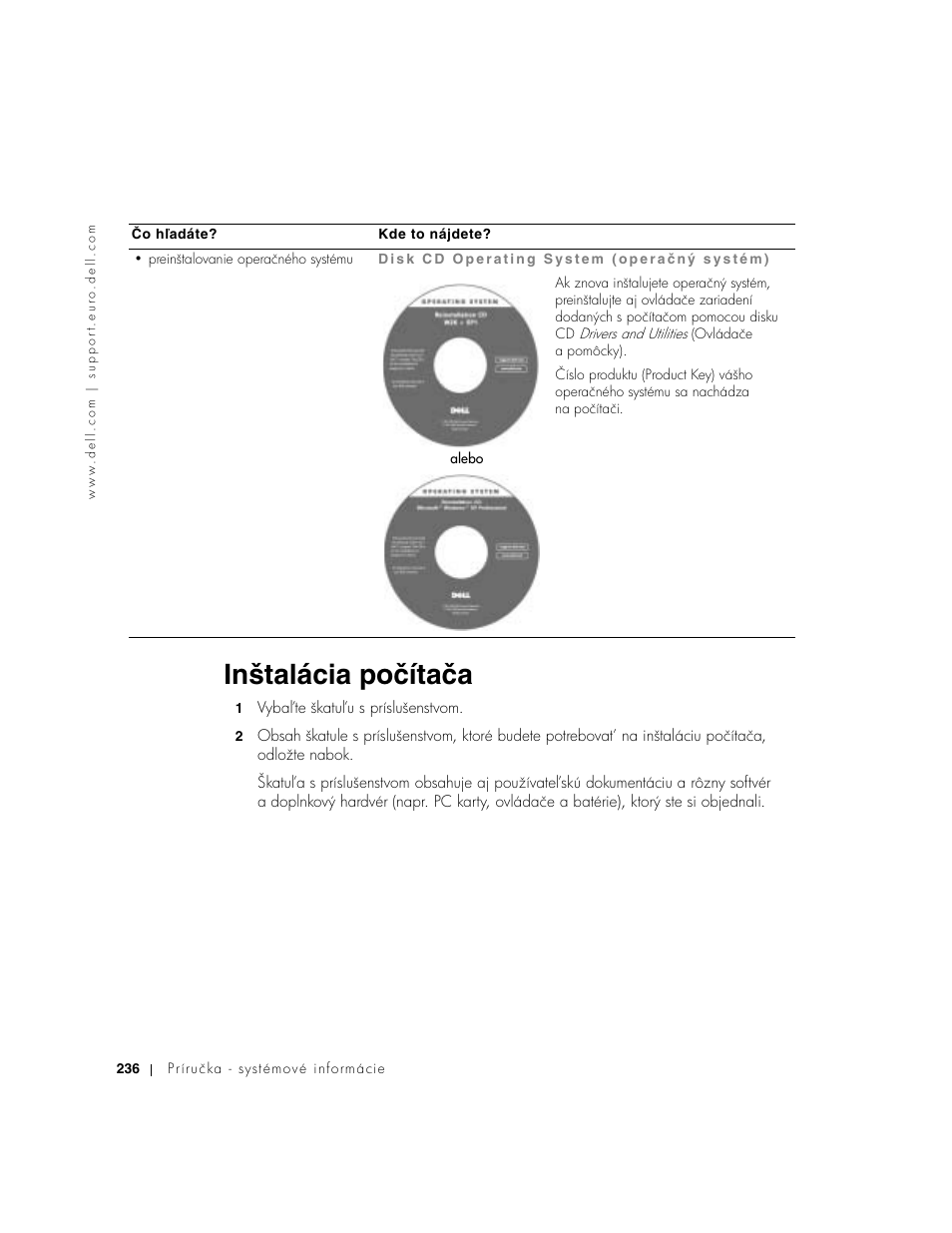 Inštalácia počítača | Dell Precision M60 User Manual | Page 238 / 330