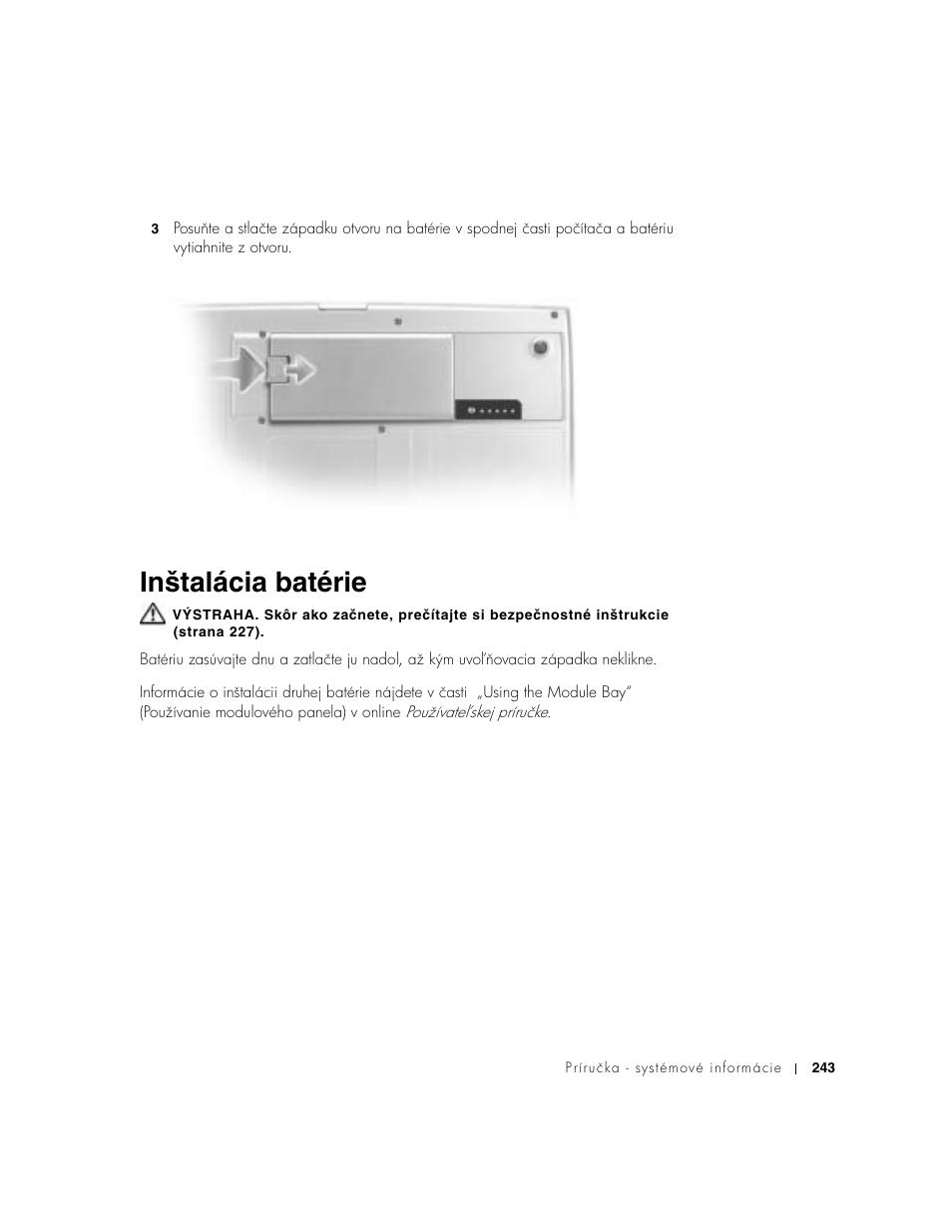 Inštalácia batérie | Dell Precision M60 User Manual | Page 245 / 330