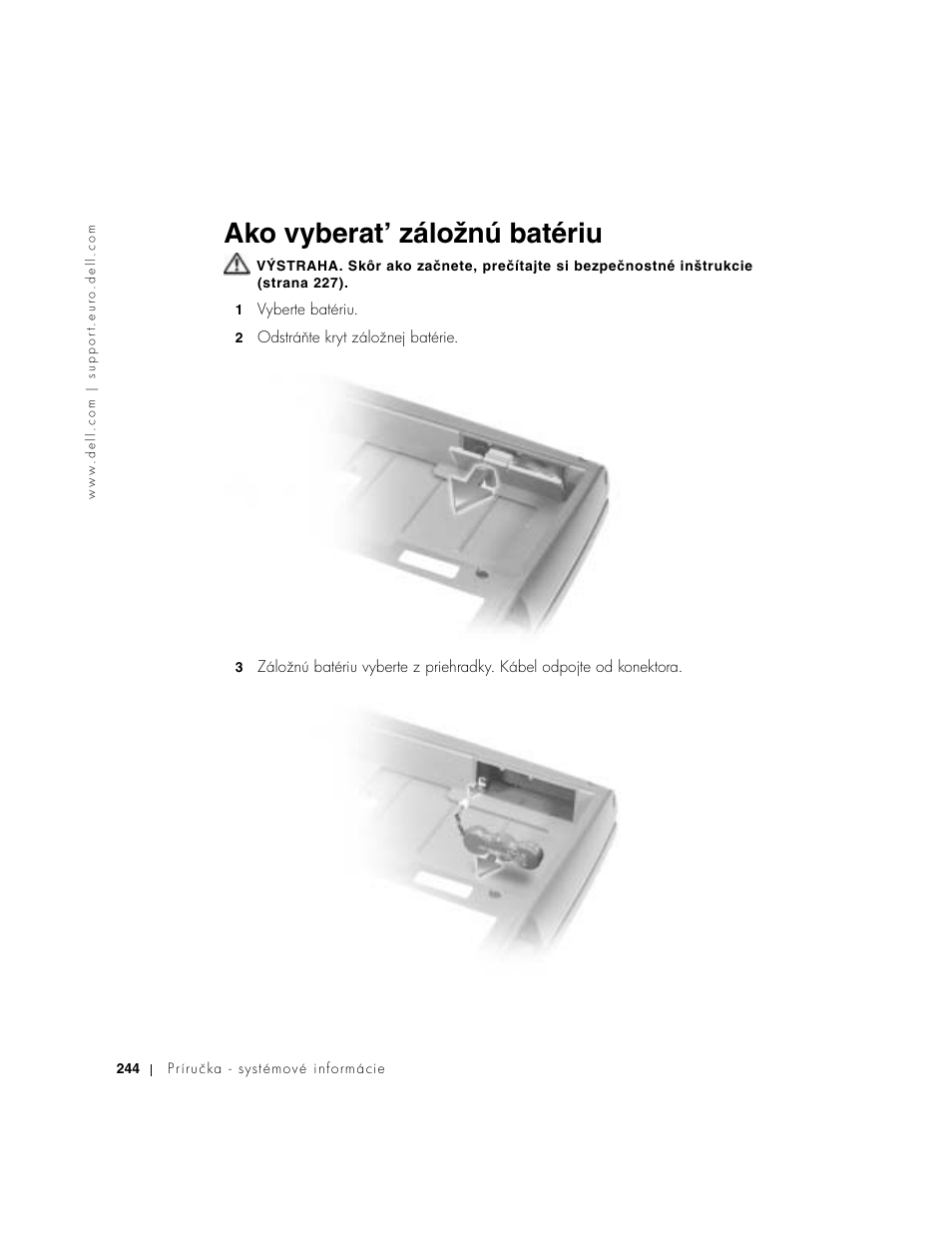 Ako vyberat’ záložnú batériu | Dell Precision M60 User Manual | Page 246 / 330