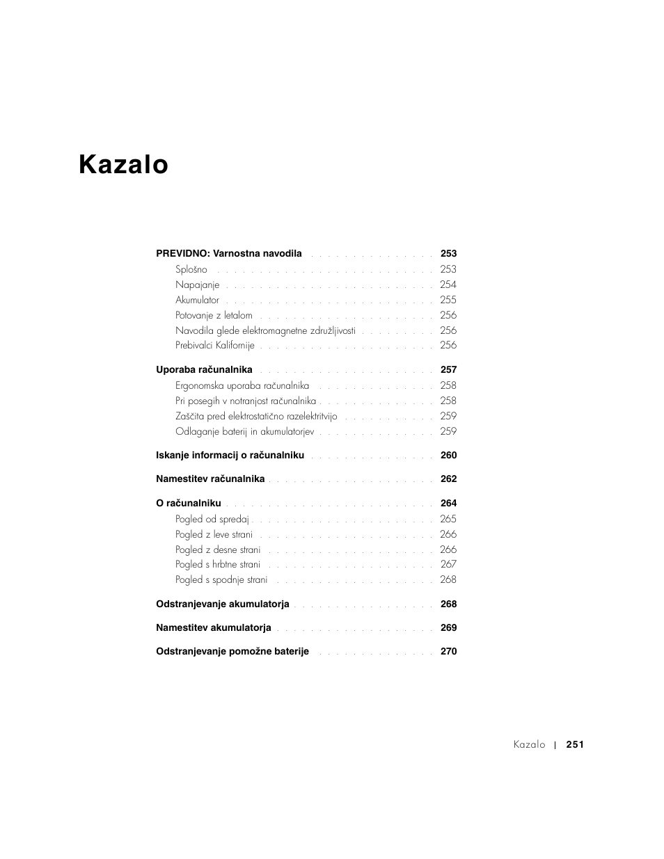 Kazalo | Dell Precision M60 User Manual | Page 253 / 330