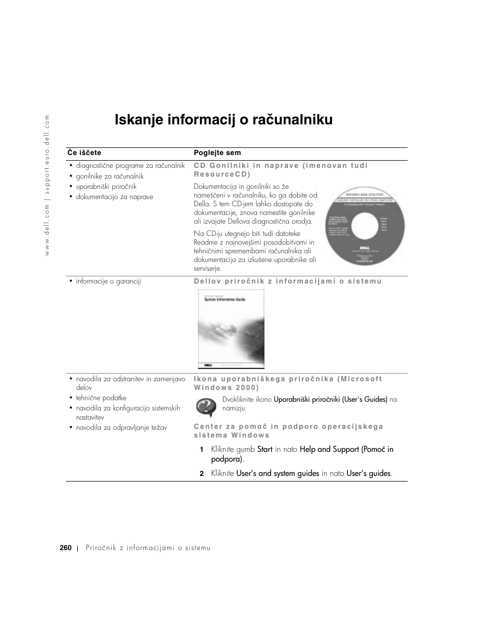 Iskanje informacij o računalniku | Dell Precision M60 User Manual | Page 262 / 330