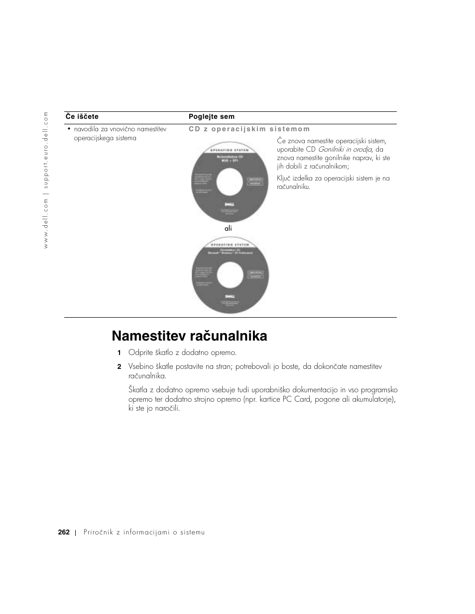 Namestitev računalnika | Dell Precision M60 User Manual | Page 264 / 330