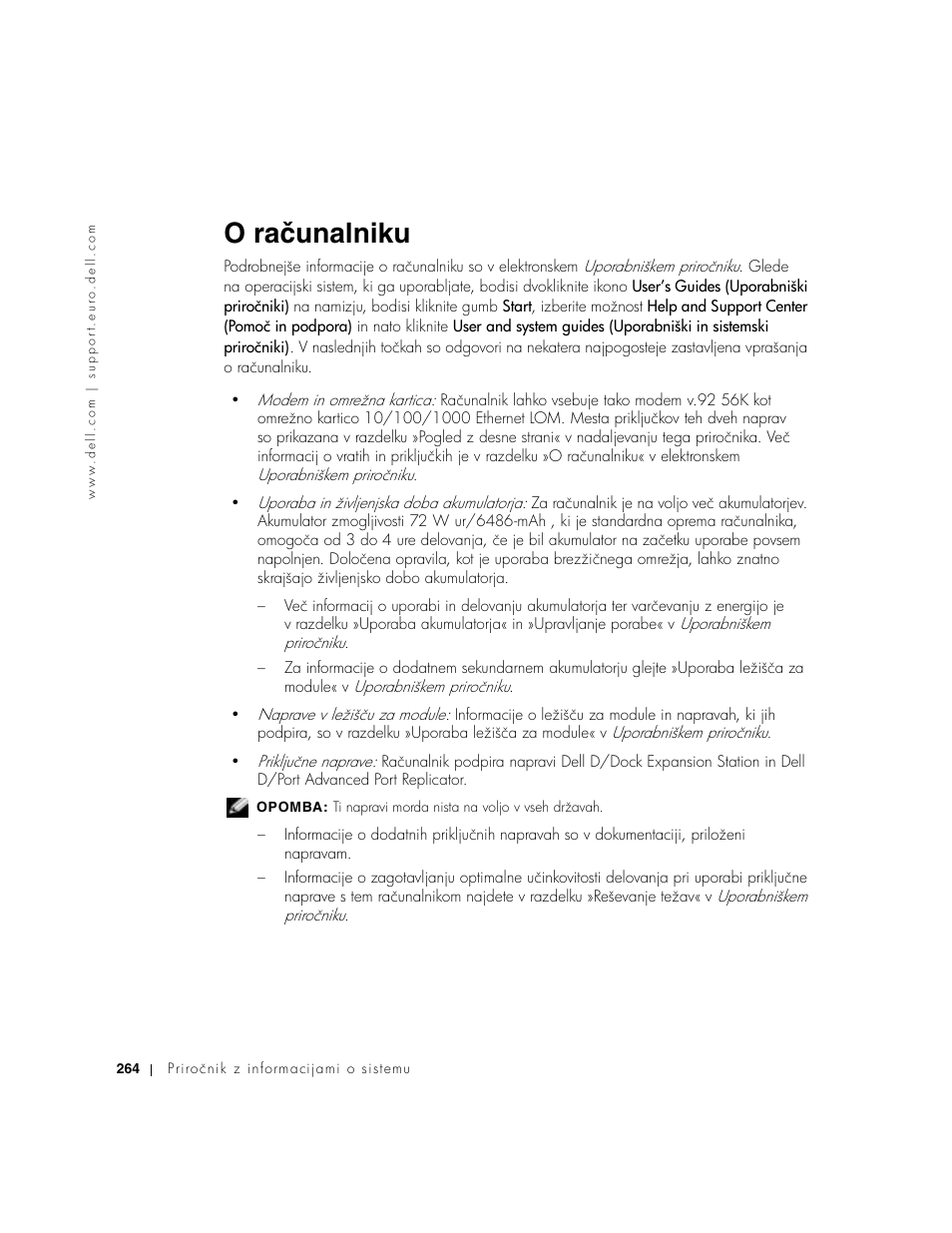 O računalniku | Dell Precision M60 User Manual | Page 266 / 330