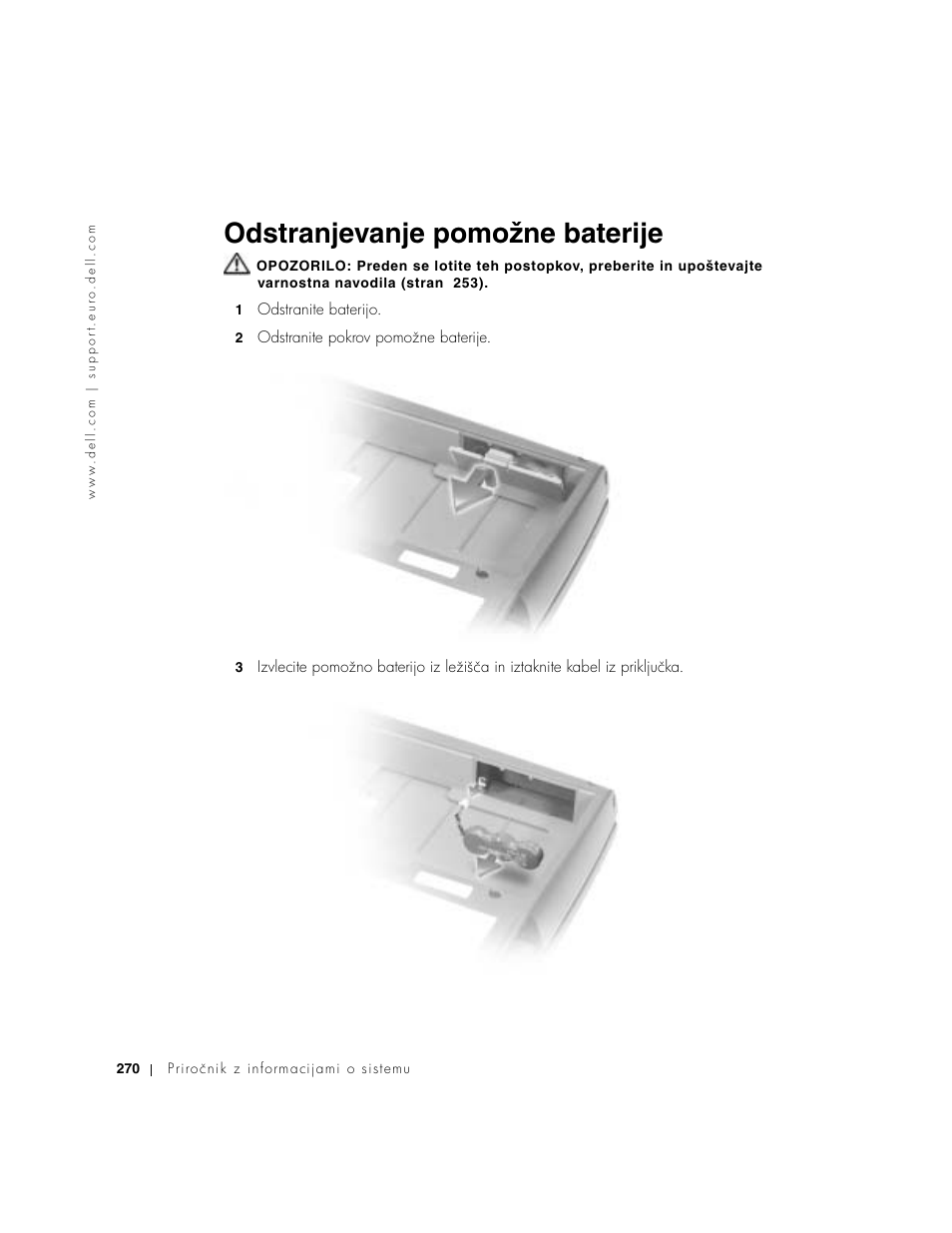 Odstranjevanje pomožne baterije | Dell Precision M60 User Manual | Page 272 / 330