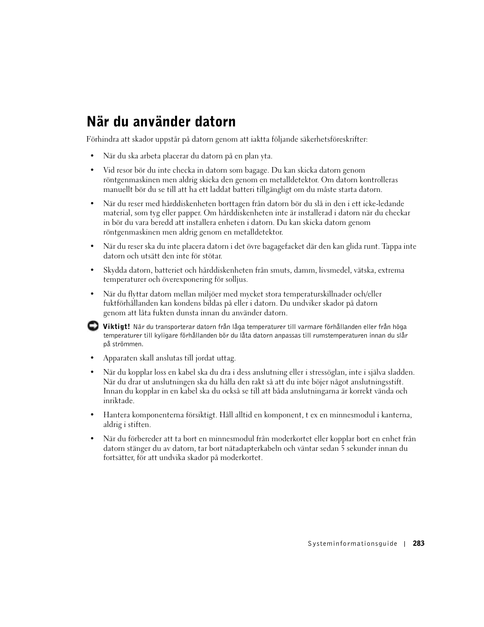 När du använder datorn | Dell Precision M60 User Manual | Page 285 / 330