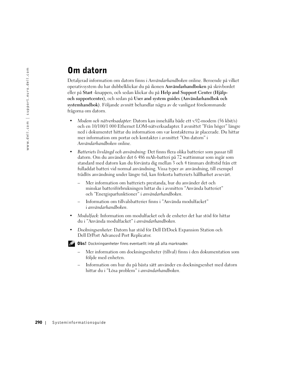 Om datorn | Dell Precision M60 User Manual | Page 292 / 330