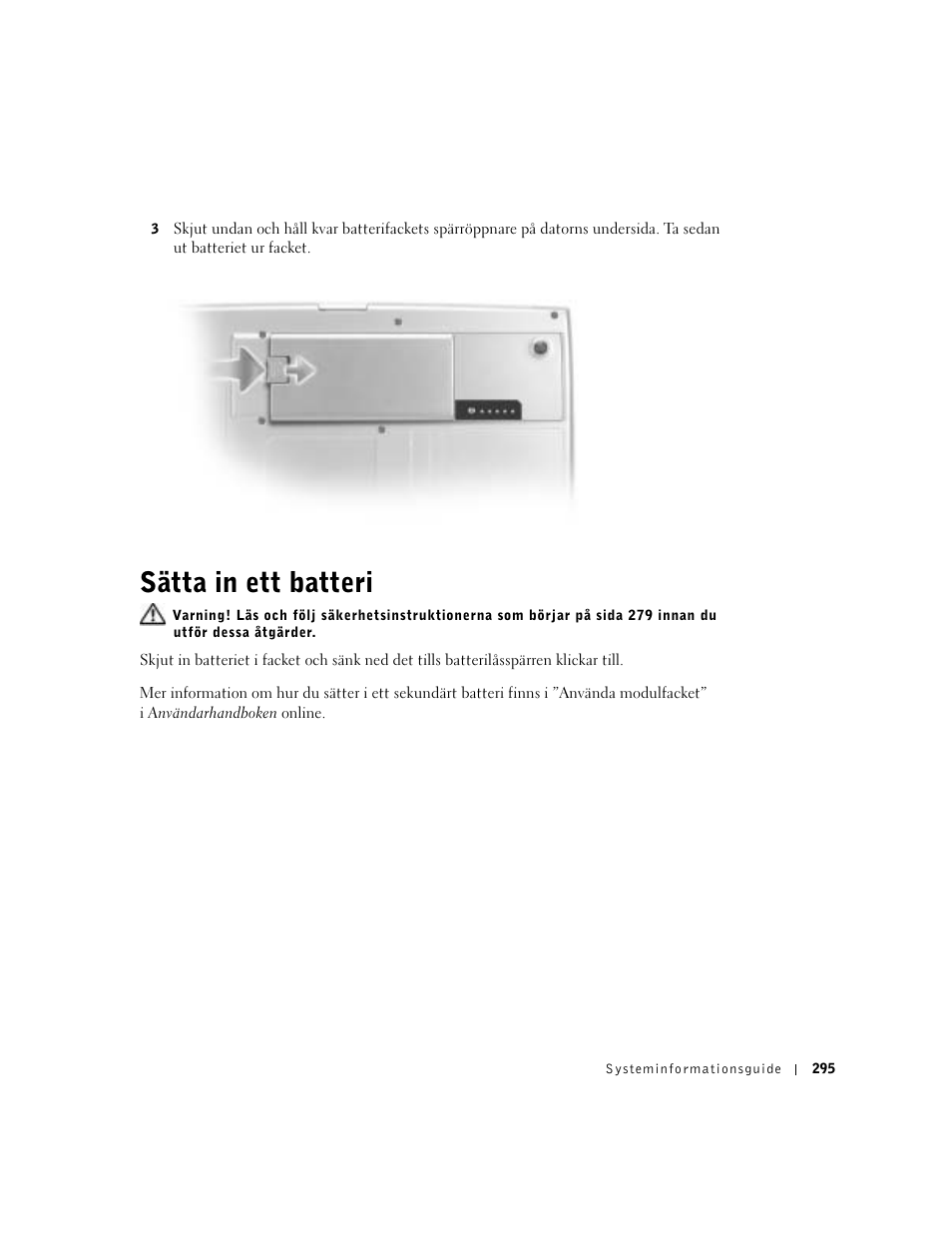 Sätta in ett batteri | Dell Precision M60 User Manual | Page 297 / 330