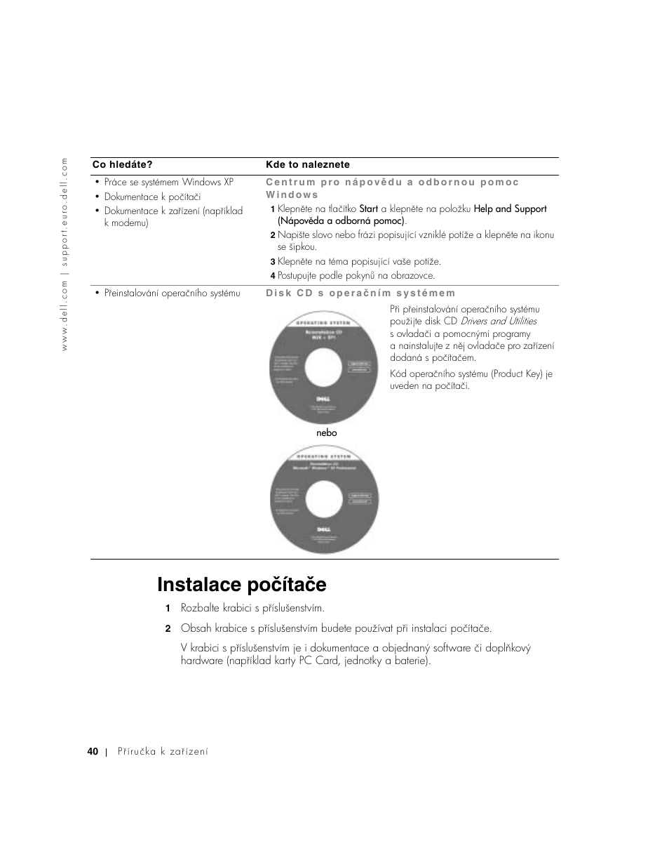 Instalace počítače | Dell Precision M60 User Manual | Page 42 / 330