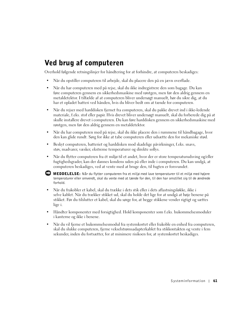 Ved brug af computeren | Dell Precision M60 User Manual | Page 63 / 330