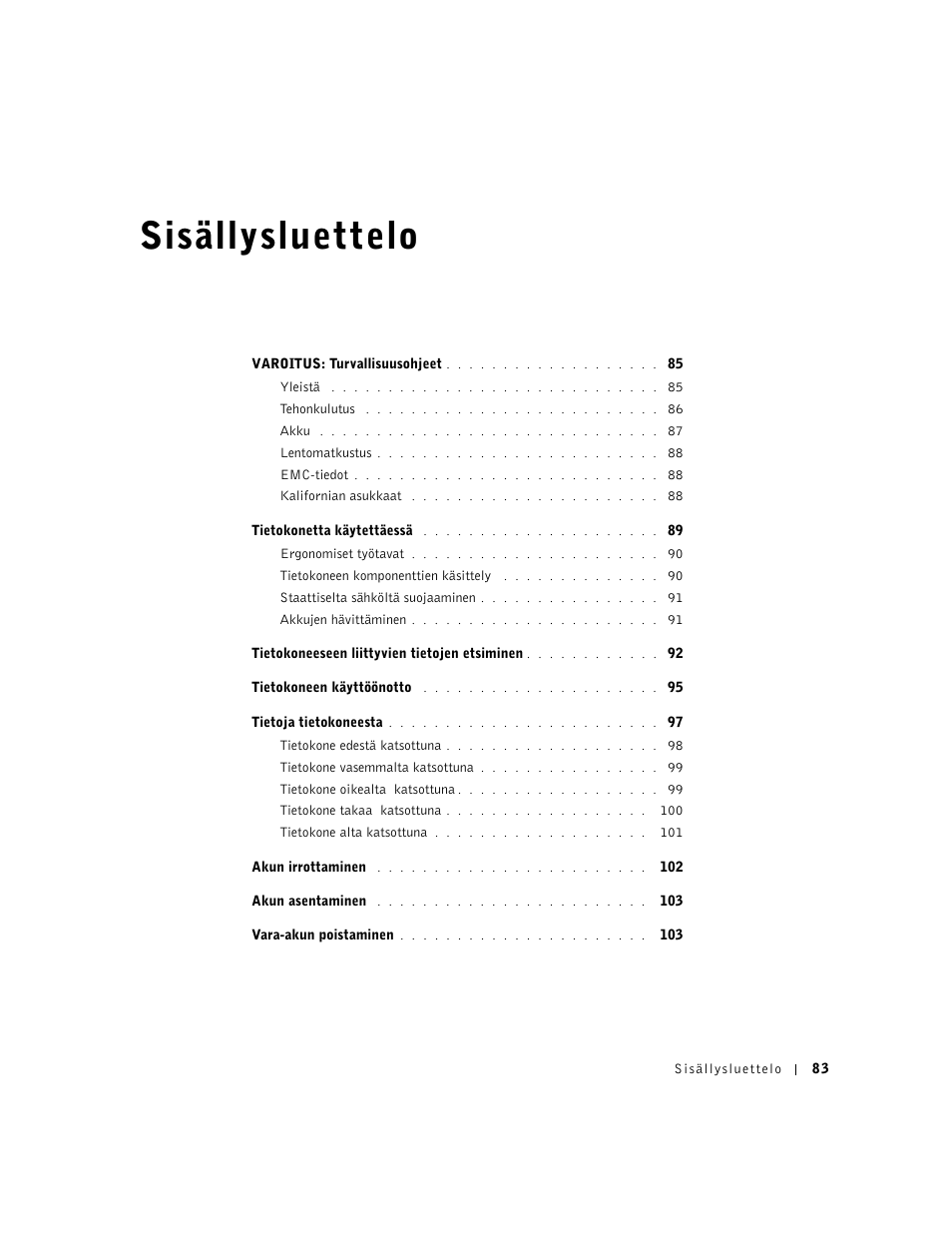 Sisällysluettelo | Dell Precision M60 User Manual | Page 85 / 330