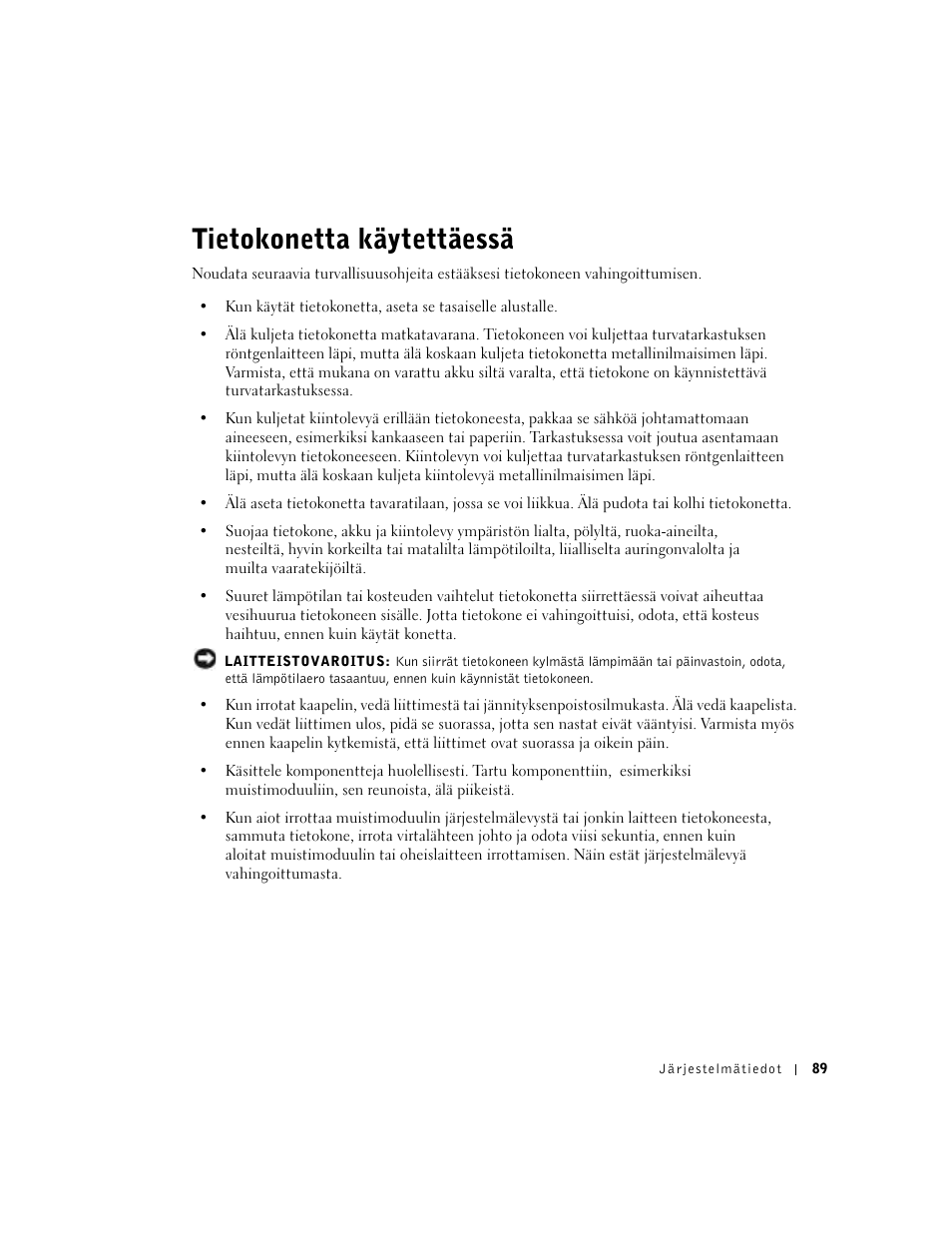 Tietokonetta käytettäessä | Dell Precision M60 User Manual | Page 91 / 330