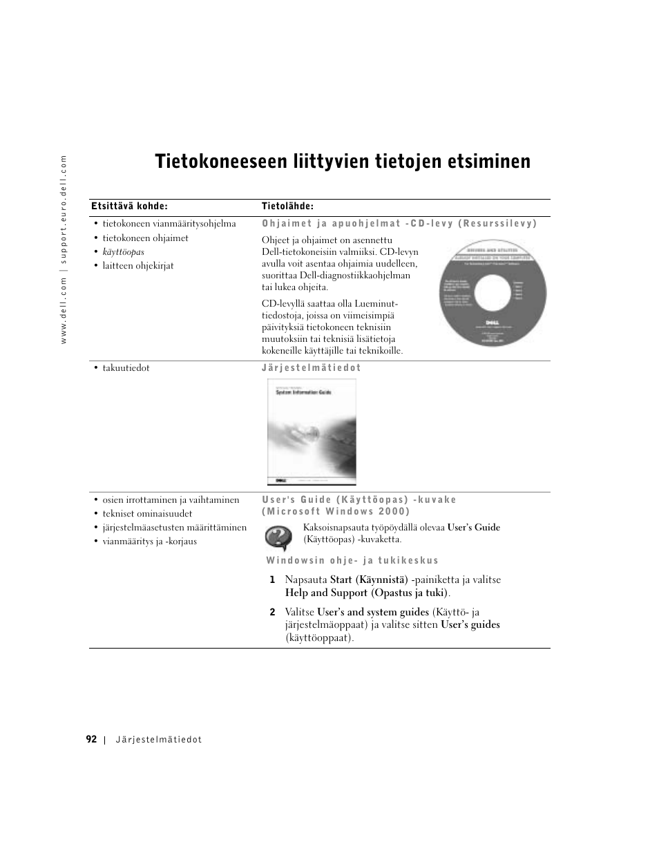 Tietokoneeseen liittyvien tietojen etsiminen | Dell Precision M60 User Manual | Page 94 / 330