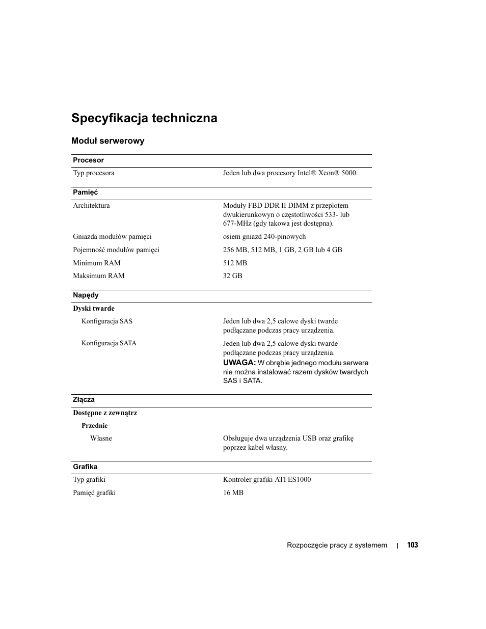 Specyfikacja techniczna | Dell POWEREDGE 1955 User Manual | Page 105 / 162