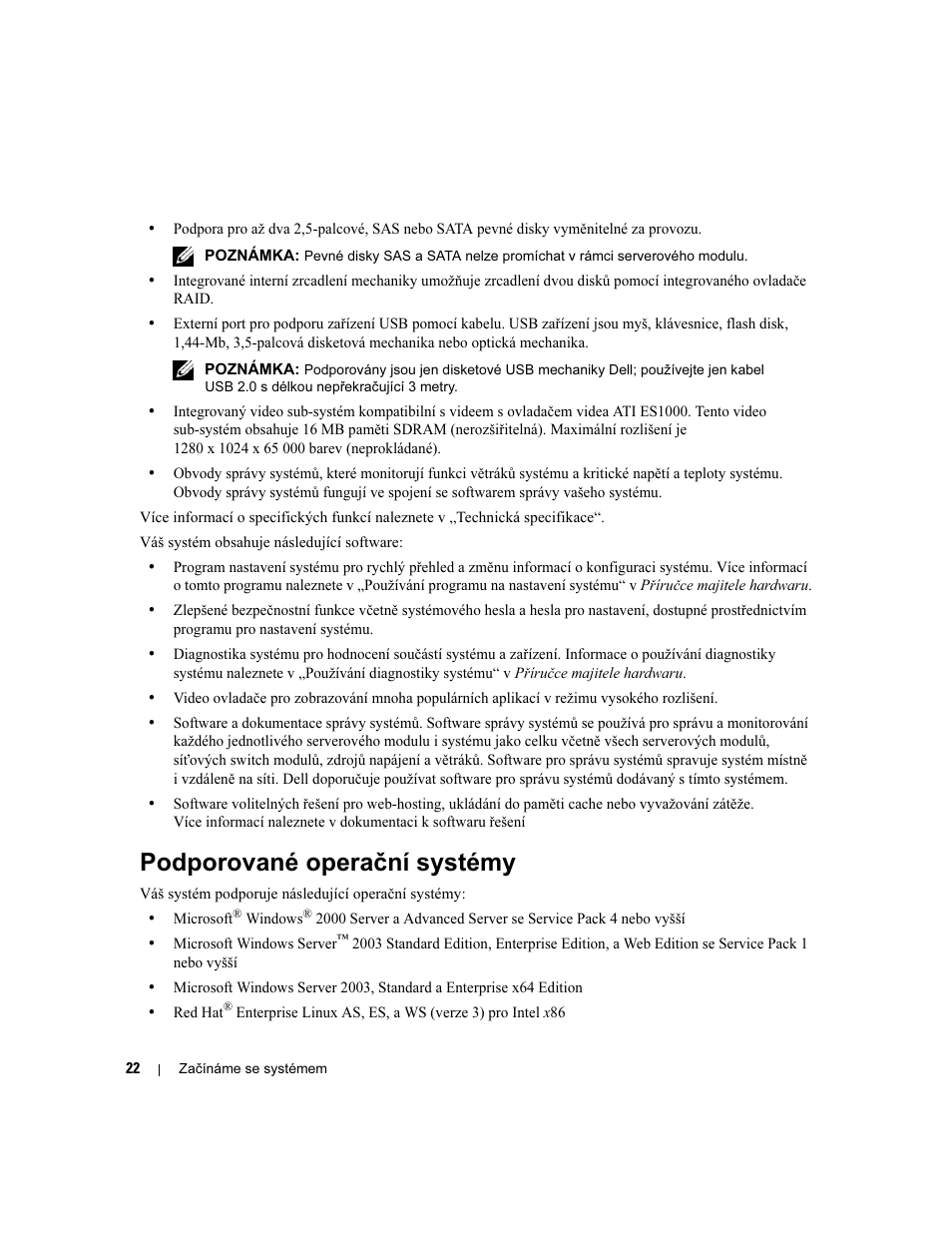Podporované operační systémy | Dell POWEREDGE 1955 User Manual | Page 24 / 162