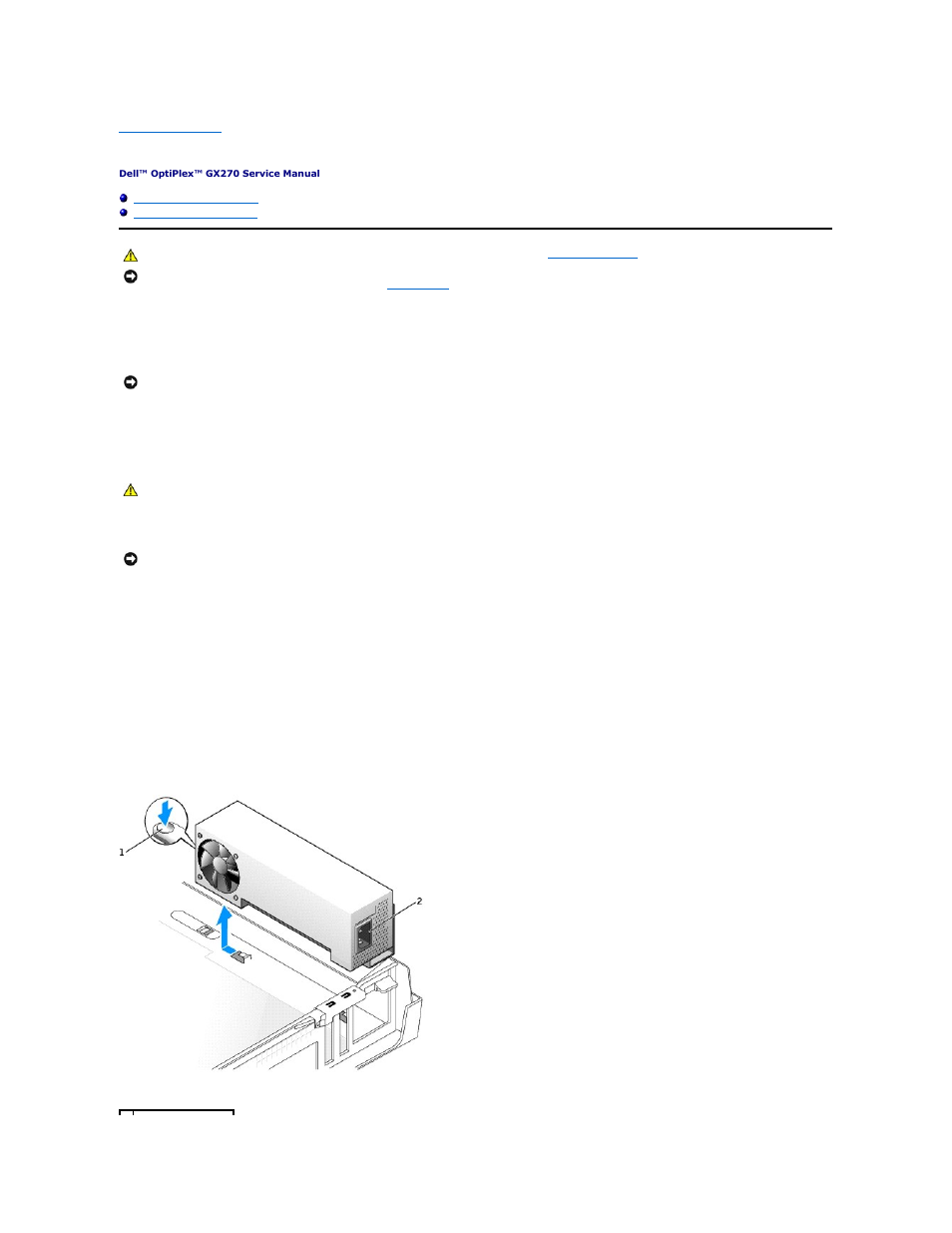 Power supply, Removing the power supply, Small form-factor computer | Dell OptiPlex GX270 User Manual | Page 15 / 25